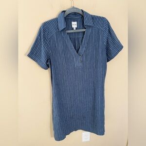 Nic + Zoe Central Park Stripe Linen Blend Shift Dress In Blue stripe size M